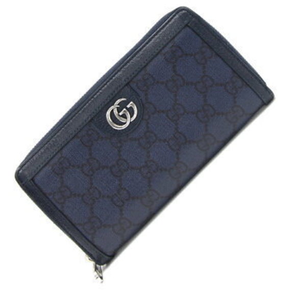 Gucci Ophidia GG Supreme Zip Wallet Navy Blue Leather Long - Picture 1 of 8